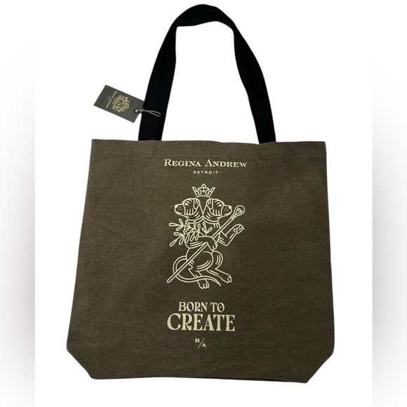 NWT Regina Andrew Detroit Born To Create Cotton Canvas Logo Tote Bag - Picture 1 of 8